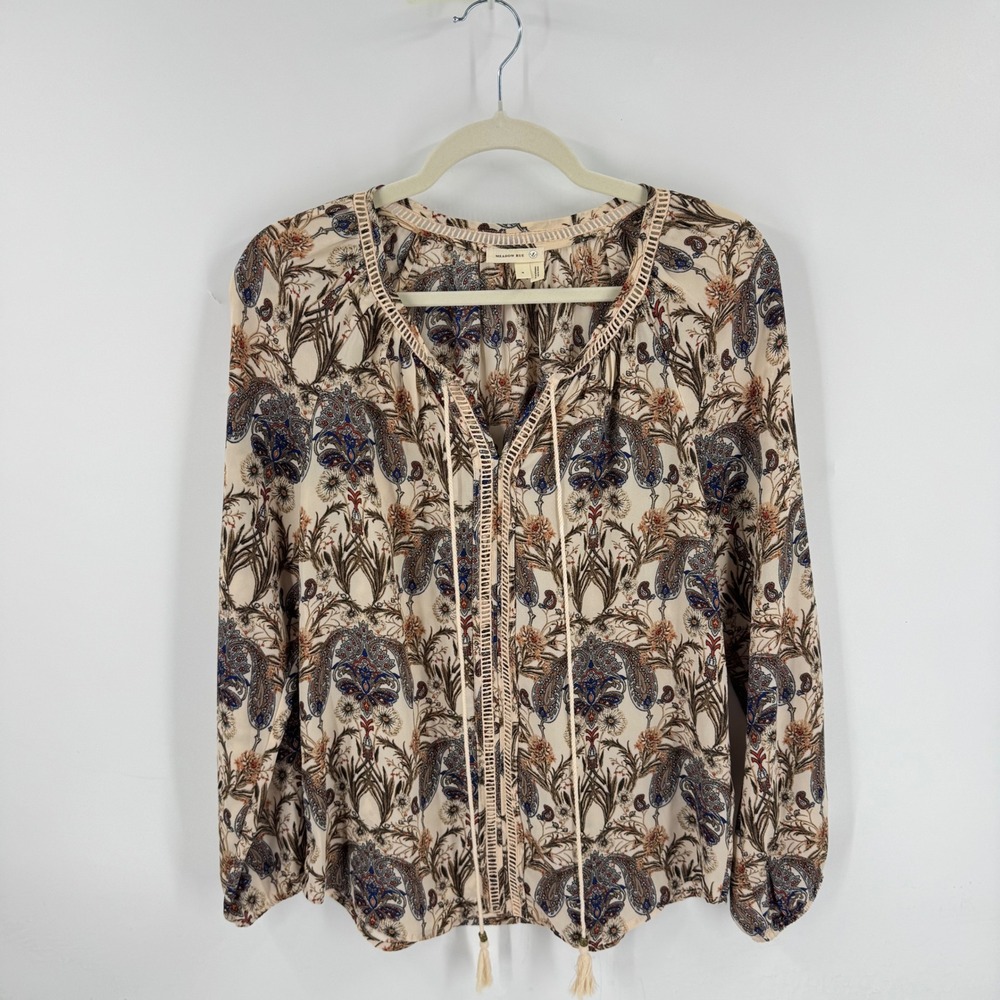 Anthropologie Meadow Rue Top Small Boho Paisley Peasant Earthy Peasant